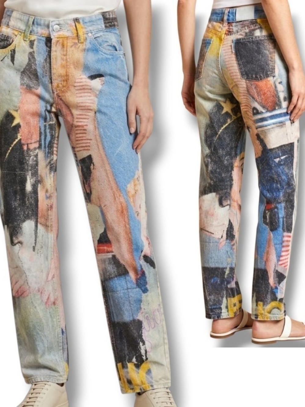 Fiorucci Women's Designer Multi Color Poster Print Patti Jeans Size 28